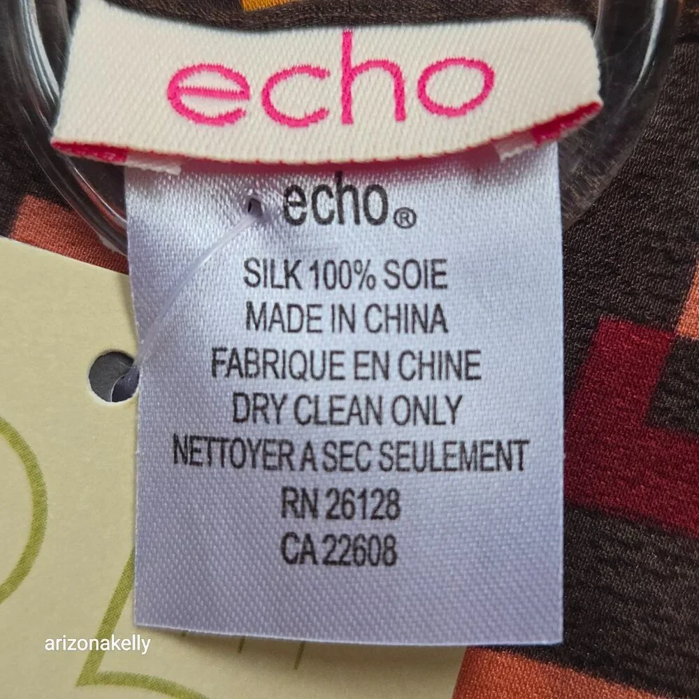 NWT Echo Silk Oblong Scarf Brown with Red, Orange, and Yellow Autumn Fall